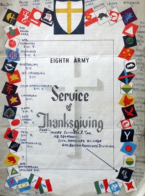 Memento of an 8th Army religious service of thanksgiving for victory. The 6th had been incorporated into the 8th.