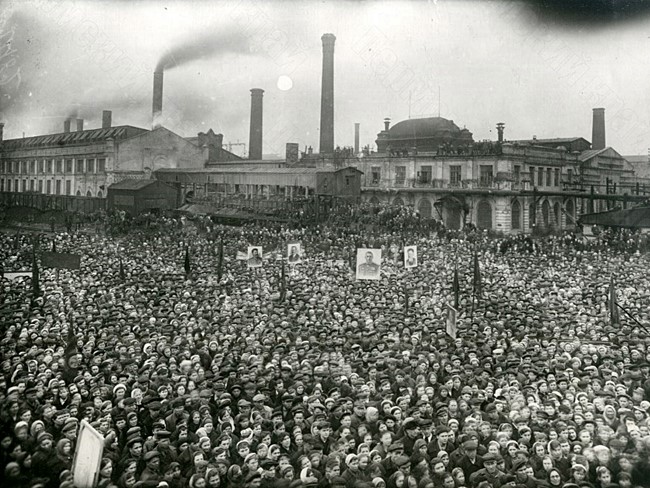 Workers and employees of the V.M. Molotov Plant No. 172 at a rally dedicated to the Victory over Germany
