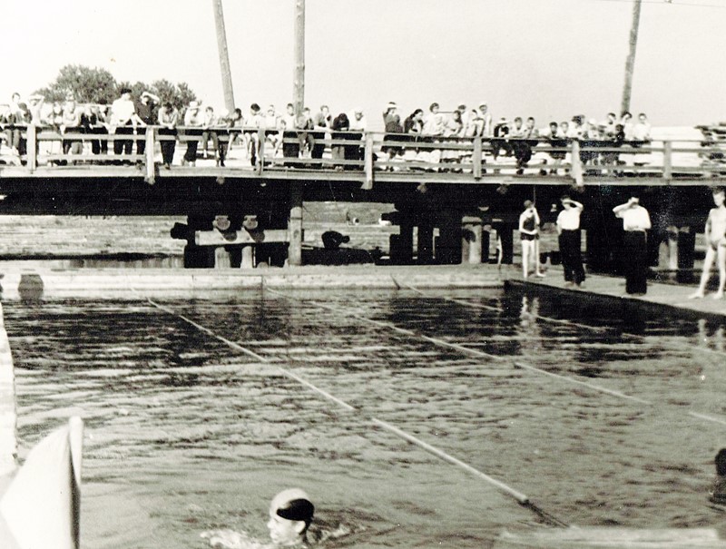 View of the swimming pool in the Krasny Oktyabr neighbourhood of the Dzerzhinsky district of Perm. 1953